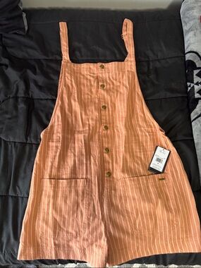 Striped Peach Button-Front Linen Romper